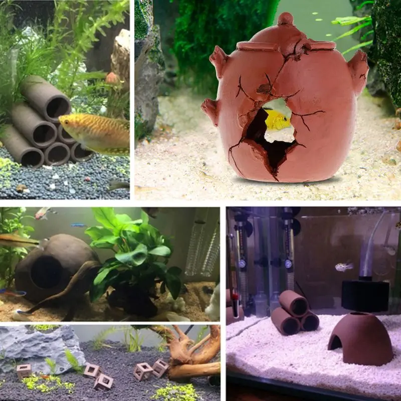 Аквариум пещера тайник для рыб креветки Fish Tank рептилий Чехол украшения искусственные пещеры украшения пейзаж кронштейн