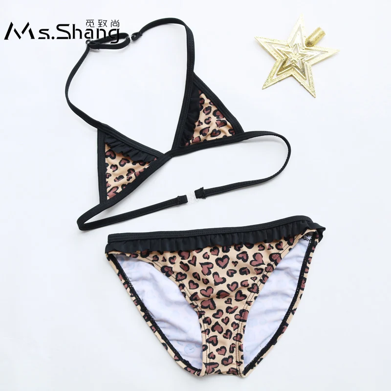 

Ms.Shang Leopard Print Girl Swimsuit Kids 6-14 Years Two Piece Children's Swimwear Baby Child Bikini Set Swimming Suit for Girls