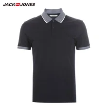 JackJones мужская хлопковая рубашка поло с коротким рукавом и контрастным отложным воротником 219206501