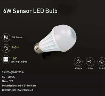 

6W LED PIR SENSOR Bulb Smart PIR Lamp Human bulb sensor Bulb E27 base high quality special selling