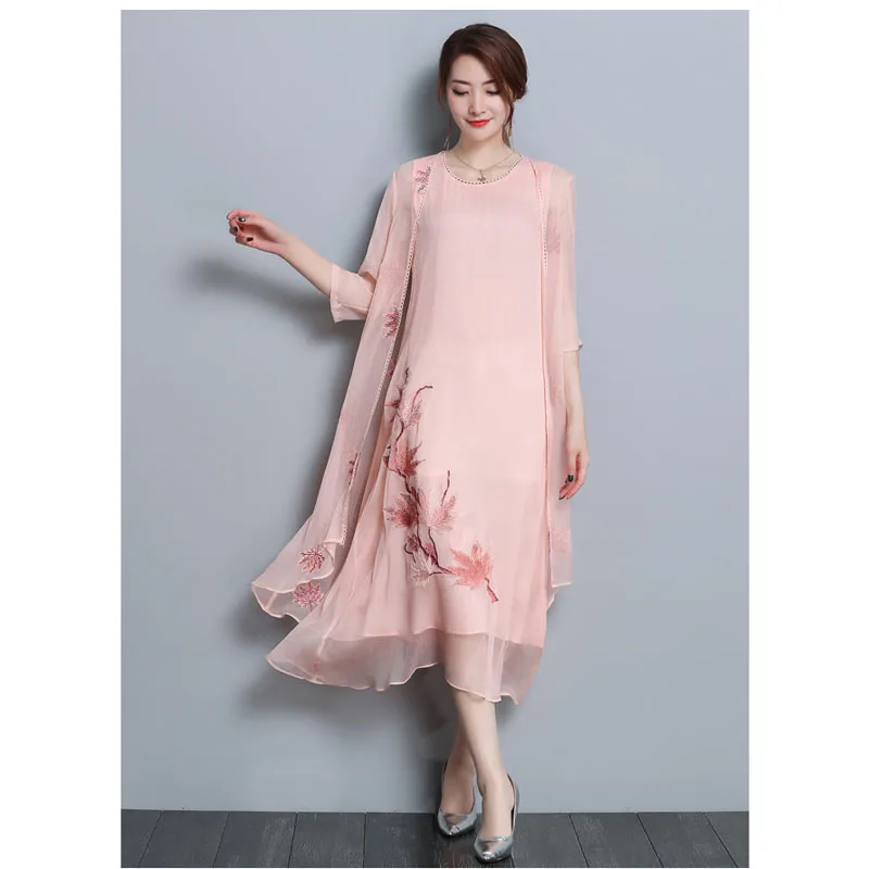 

2019 Embroidered Dress Loose Two-Piece Set Chinese Style New Female Fashion Female Dames Jurken Temperament Sommerkleid A116