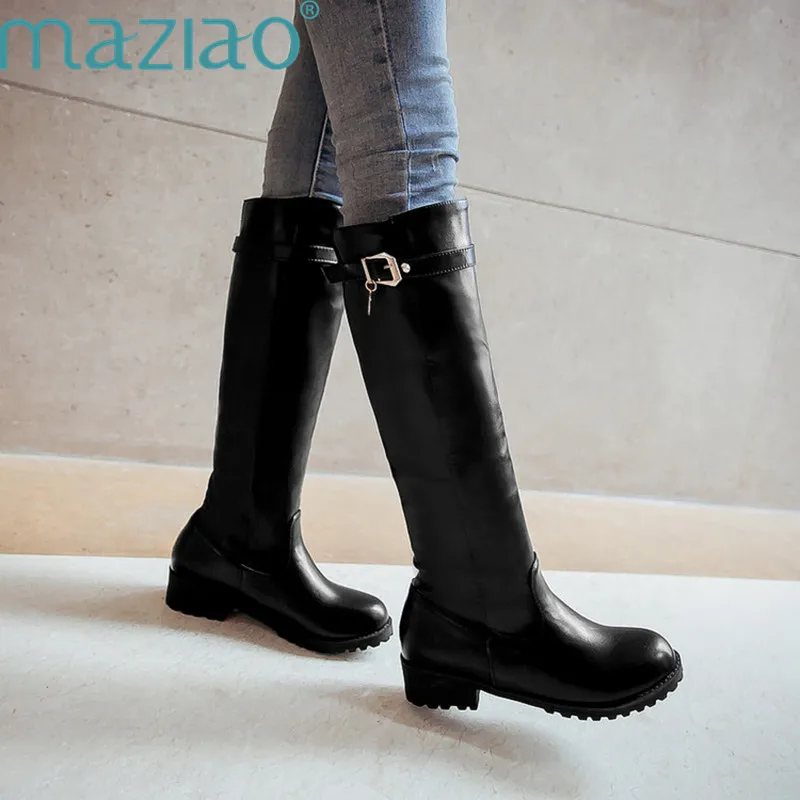

Women's Winter Shoes Natural Wool Leather High Quality Knee High Boots Brand Buckle Women Winter Shoes MAZAIO