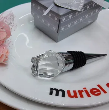 

free shipping 10pcs/lot K9 crystal rose wine stopper in gift box wedding ,bridal showers, anniversary party gifts supplies