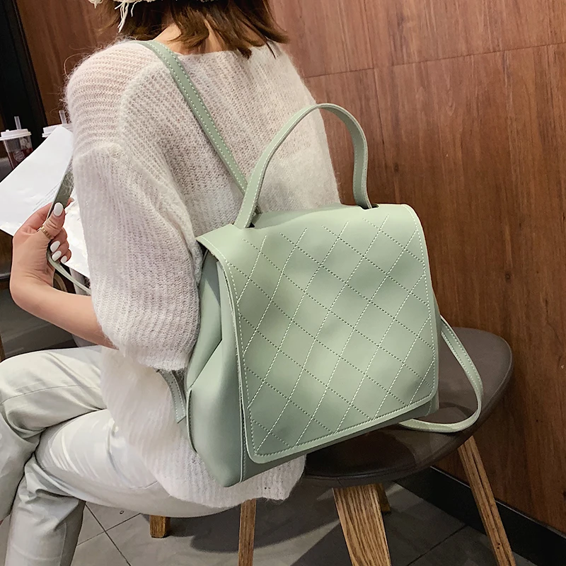 Модный сетчатый женский рюкзак из мягкой искусственной кожи с винтажным рисунком, однотонные Рюкзаки большой емкости для девочек, многофункциональные повседневные сумки