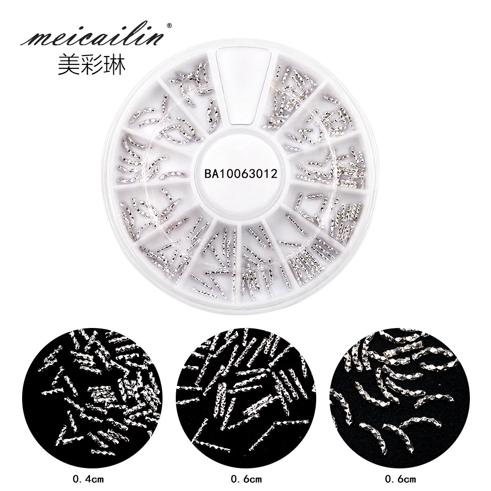 Meicailin Alloy Silver Glitter 3d Nail Stick Art Decorations With Rhinestones Nail Charms Jewelry on Nails Supplies (4)