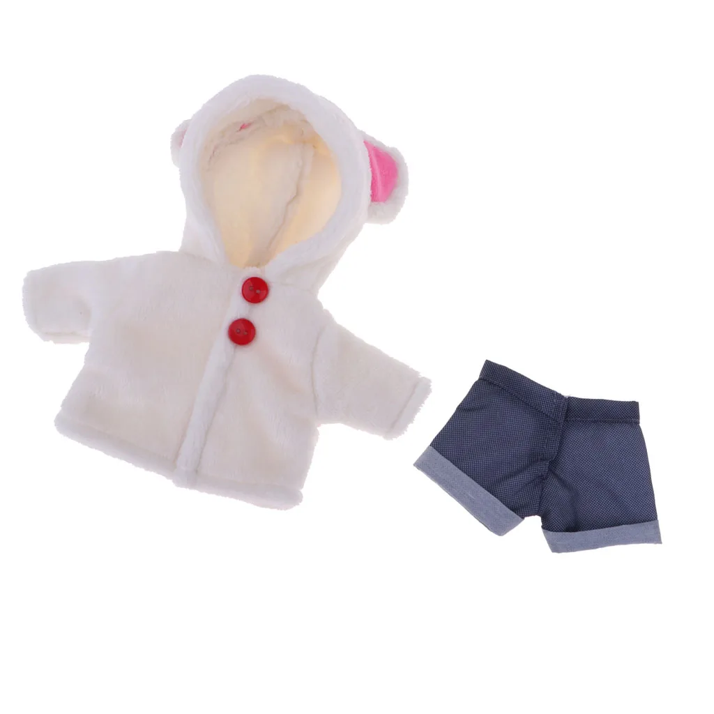 Handmade White Plush Hooded Coat with Short Pants for 25cm Mellchan Baby Reborn Doll