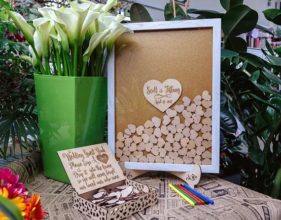 customize engraved Rustic wedding engraved photo Alternative Wooden memory guestbooks with drop box signature guest books