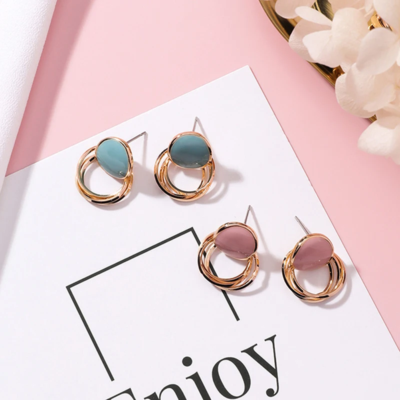 1pair Fashion Women Ear Hoop Studs Round Hook Geometric Earrings Jewelry Gift