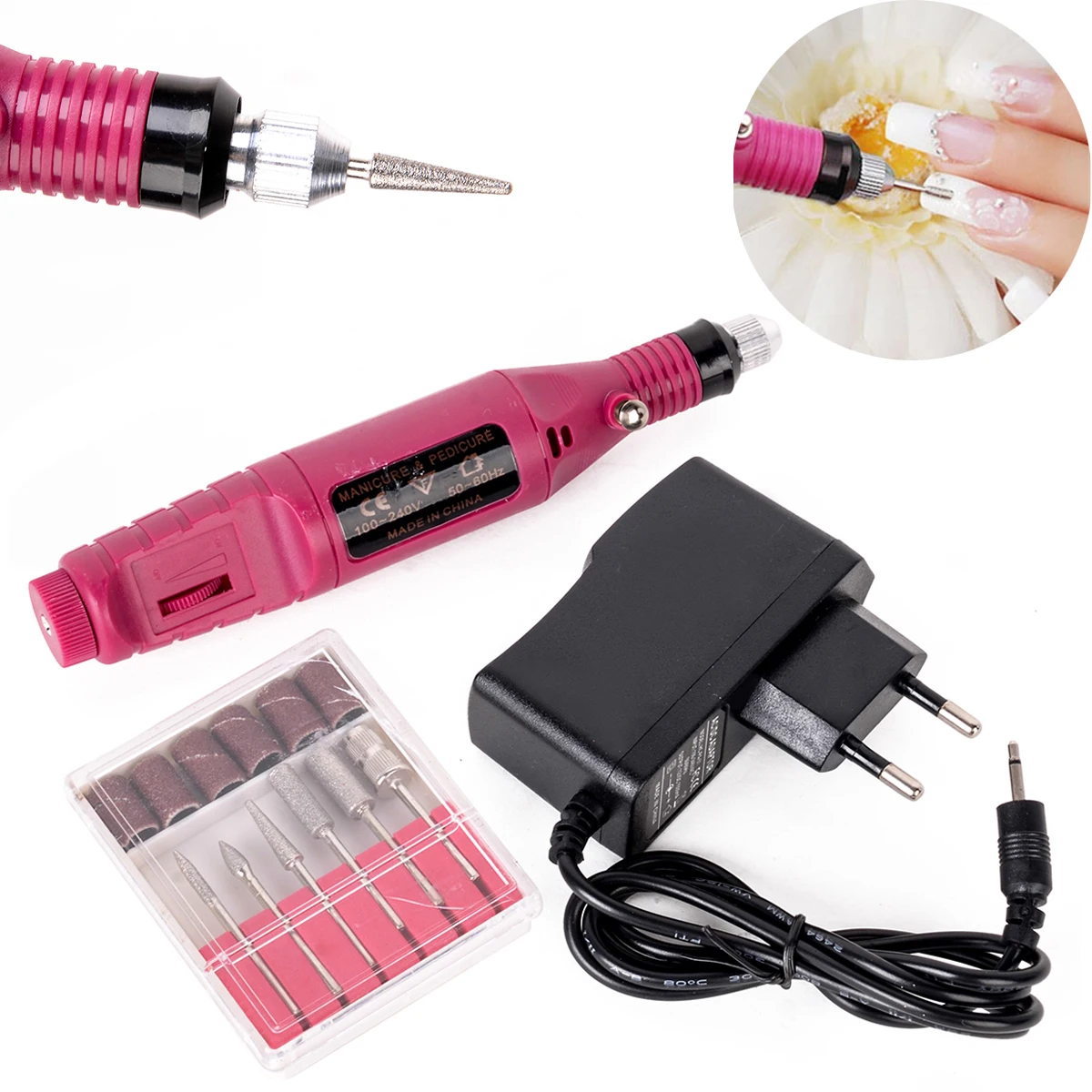 1 Set Electric Nail Art Drill File Machine Manicure Pedicure Grinding Cuticle Polishing Tool EU Plug