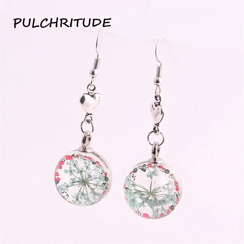 Pulchritude 4 шт. 2 пары Серьги кулон сухих цветов Кабошон Шарм Подвеска сердце разъем Серьги DIY ювелирных изделий c1900