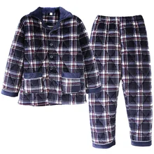 Мужской Хлопковый пижамный комплект с зажимом, Зимняя Теплая мужская одежда с длинными рукавами и отложным воротником, Повседневная Мягкая Мужская пижама большого размера