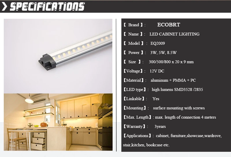 LED Aluminum Lamp 2pcs/lot 30cm Long 12V LED Cabinet Lights 3W Lighting Fixture bar for Furniture / Showcase / Wardrobe