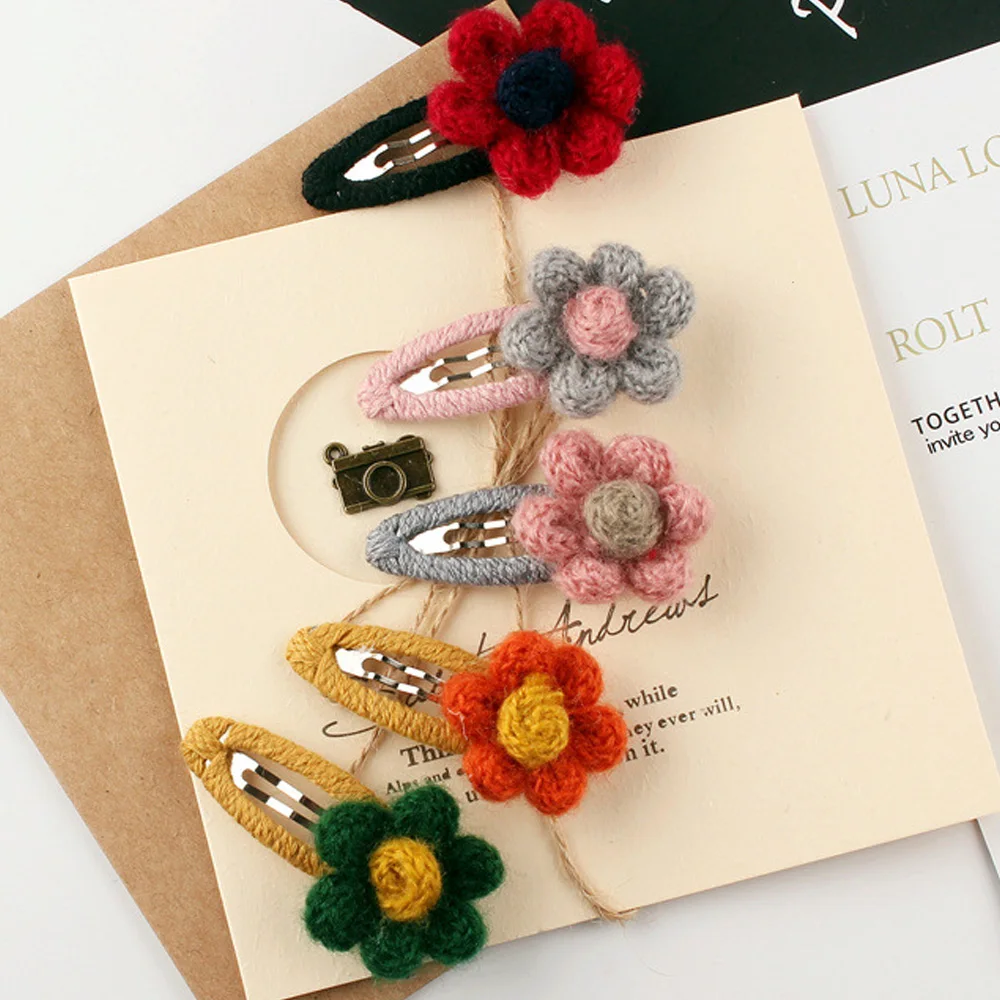 

Cute Girls' Woolen Flower Hair Snap Clip Lined Hairpin Barrettes Hair Accessories FJ111
