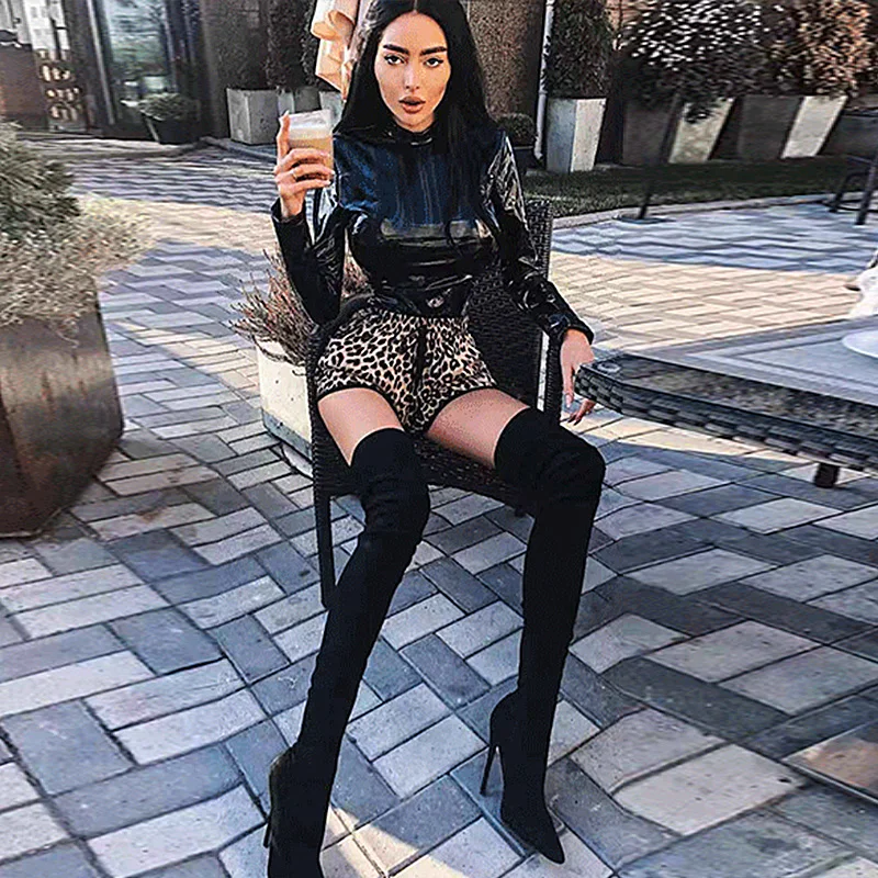 InstaHot Faux Leather Mock Neck PU Bodysuits Women Autumn Elastic Sheath Sexy Clubwear Stand Collar Night Party Bodysuit Tops InstaHot Faux Leather Mock Neck PU Bodysuits Women Autumn Elastic Sheath Sexy Clubwear Stand Collar Night Party Bodysuit Tops