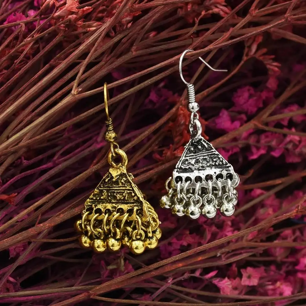 

Gypsy Mexico Ethnic Oxidized Gold Silver Metal Drop Earrings for Wome Bells Earrings Statement Indian Tribal Turkish Jewelry