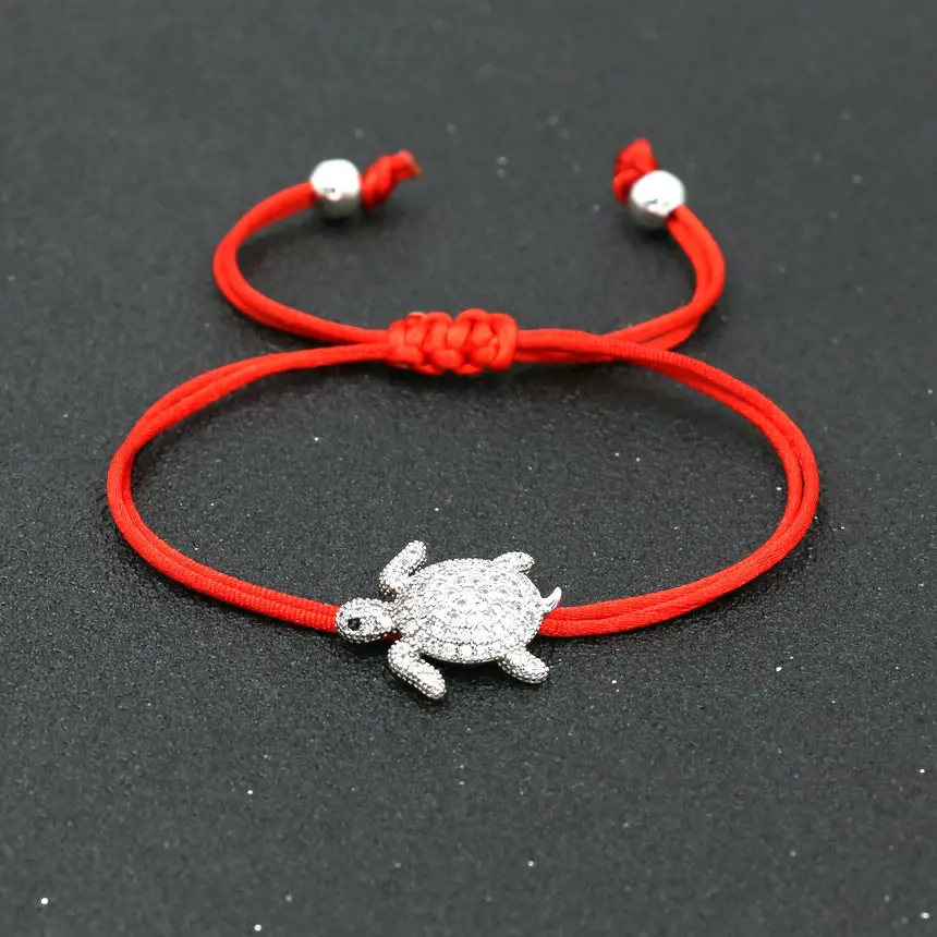 

Fashion Winner Inlay Zircon Tortoise Turtle Charm Bracelet Men Women Red Thread Rope Couples Bracelet Silver Color Bijoux Gift