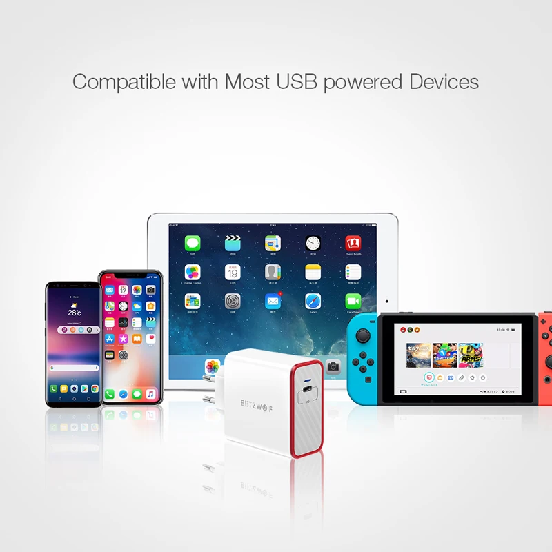 BlitzWolf 45 Вт USB PD Быстрая зарядка type C телефон быстрое зарядное устройство ЕС разъем совместимый для iPhone X 8 Plus/iPad Pro/Macbook переключатель BlitzWolf 45 Вт USB PD Быстрая зарядка type C телефон быстрое зарядное устройство ЕС разъем совместимый для iPhone X 8 Plus/iPad Pro/Macbook переключатель