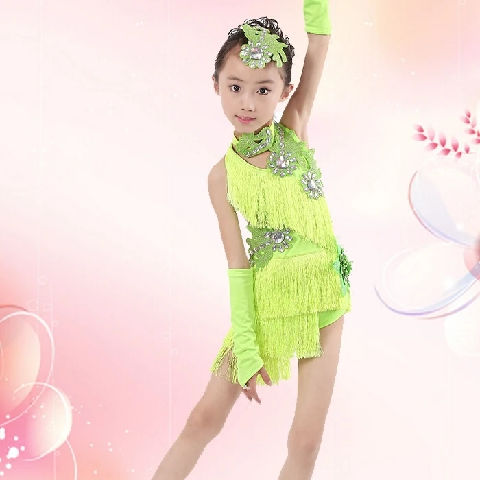 Детское профессиональное платье для латинских танцев для девочек, бальные платья для танцев для детей, красная бахрома для сальсы с блестками и кисточками