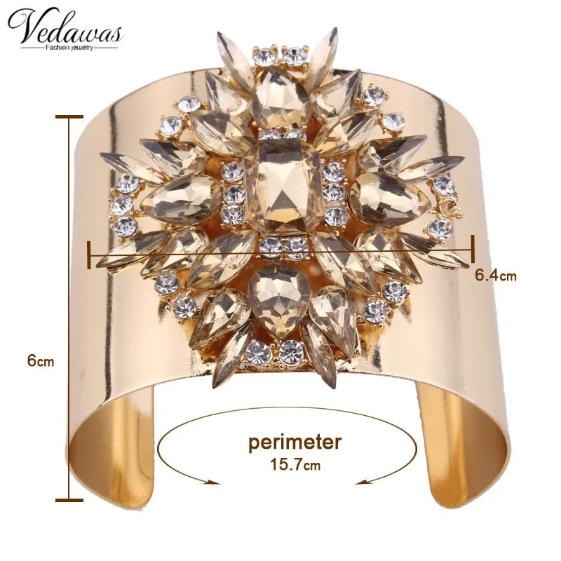 Vedawas Роскошные Винтаж Смола Хрустальный цветок Браслеты и Браслеты для Для женщин Мода Сплава Макси ювелирные изделия партии аксессуаров подарков 1134