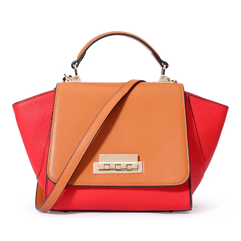 

2018 Newe Women Wing Handbag Ladies Fashion Totes Female Cowhide Geniune Leather Crossbody Bag Lock Cover Opening Swing Handbags