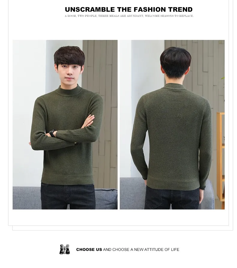 New Wool Sweater men warm cotton elastic winter Korean fashion casual turtleneck solid color plus size 3XL homme tops sweaters