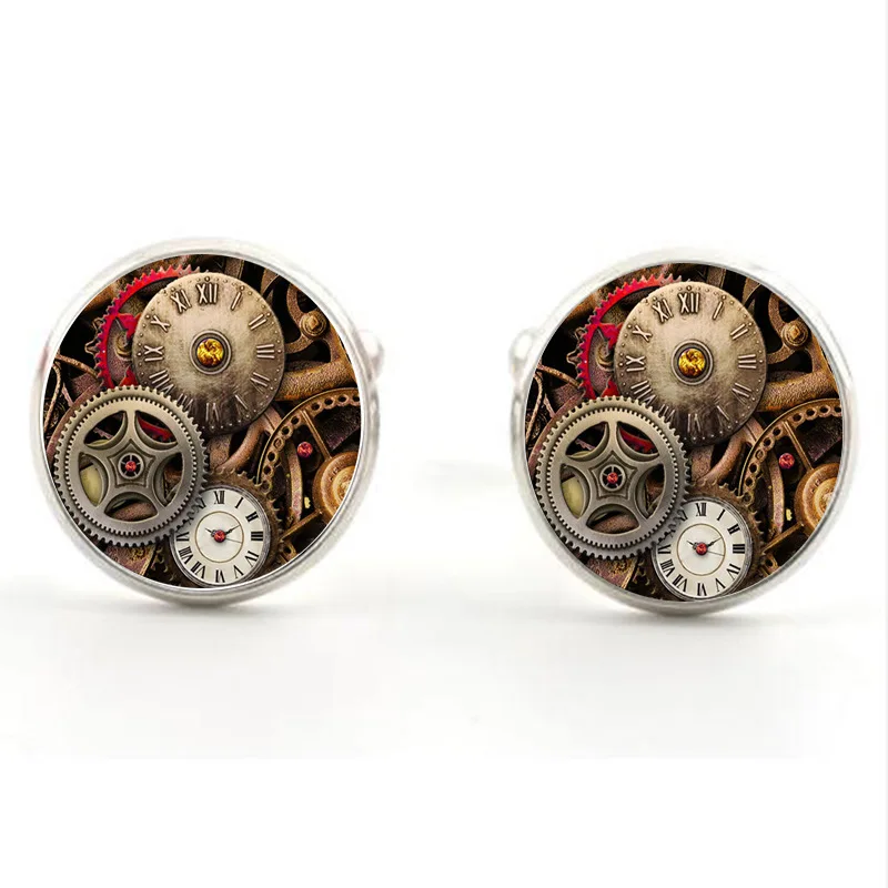 

Vintage Watch Movement Cufflinks of immovable Lepton Glass Steampunk Gear retro Mechanism Cuff links for Men Apparel accessorie