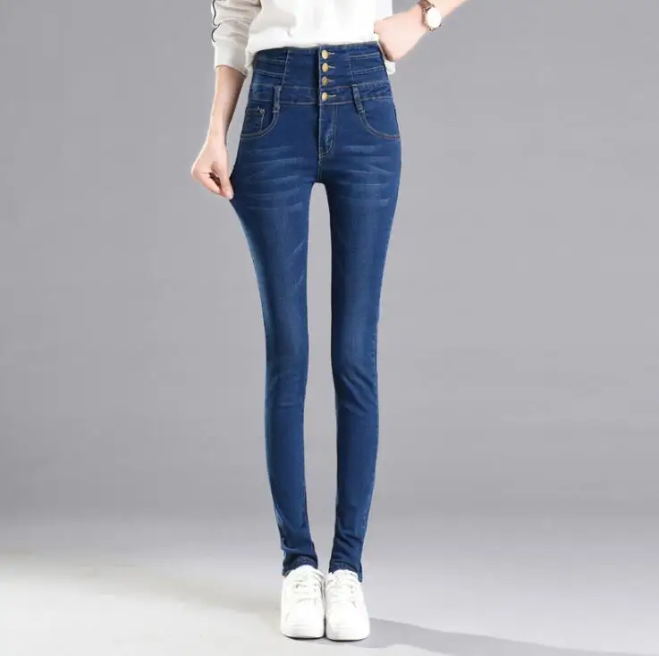 2017 autumn and winter new high waist jeans women stretch elastic waist women jeans feet long pants skinny jeans