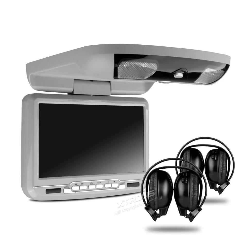 Flash Deal 9 Inch Car Roof Monitor DVD Flip Down Car DVD with 2 IR Headphones IR/ FM Transmitter Grey Color (Black & Beige Optional) 2