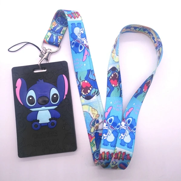 5 Pcs Cartoon Stitch Named Card Holder Identity Badge with Lanyard Neck Strap Card Bus ID Holders With Key Chain G - Цвет: B