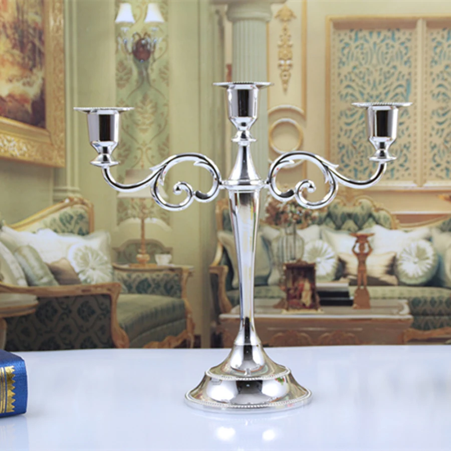 Wholesale wedding 3/5 silver Candlestick European candle table dining