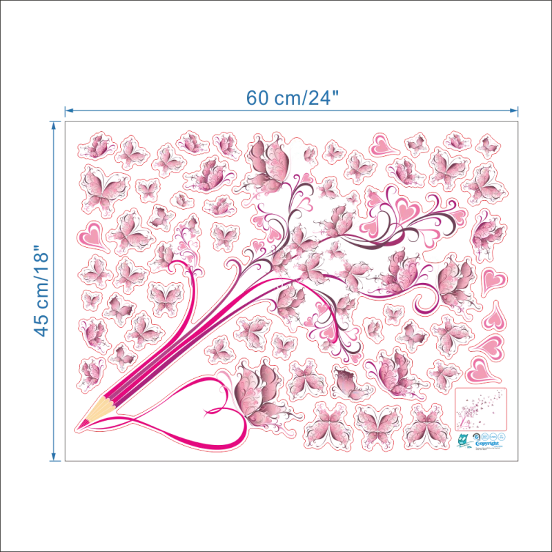 Летающий розовый Buttrfly цветок карандаш Дерево Съемный Гостиная девушки спальня стены стикеры DIY домашний Декор Наклейка Фреска