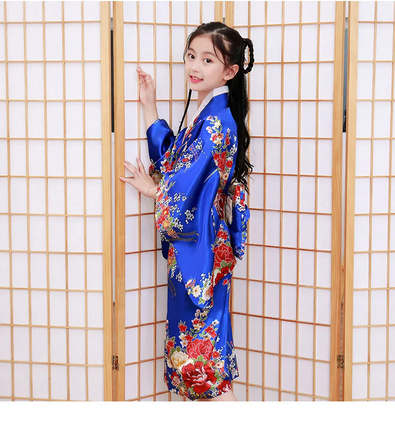 Kids Print Japanese Traditional Kimono Bathrobe Girls Yukata Princess Skirt Show Cosplay Costume Children Lovely Butterfly Dress