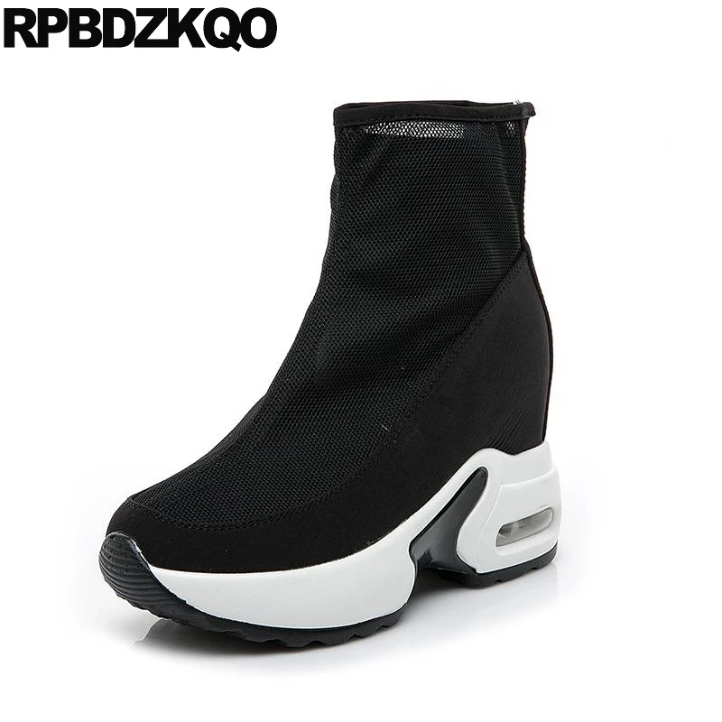 

mesh flatform women ankle boots 2018 round toe sandals platform high heel black muffin shoes new wedge summer harajuku booties