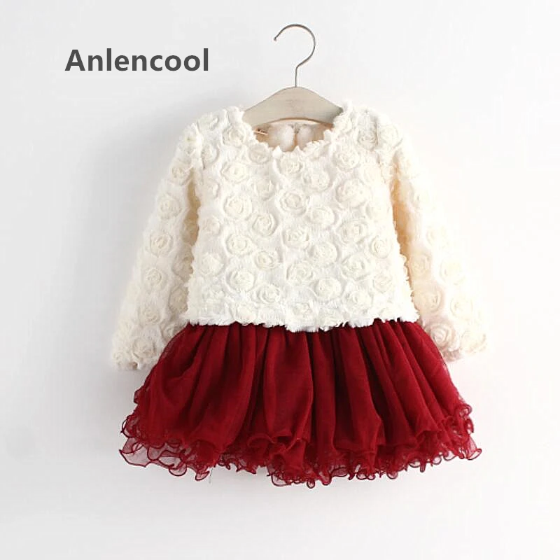 Anlencool 2018 Girl Dress Free Shipping Baby Winter Dress Rose Cotton Flax Korean Children's Clothing Female Children clothing