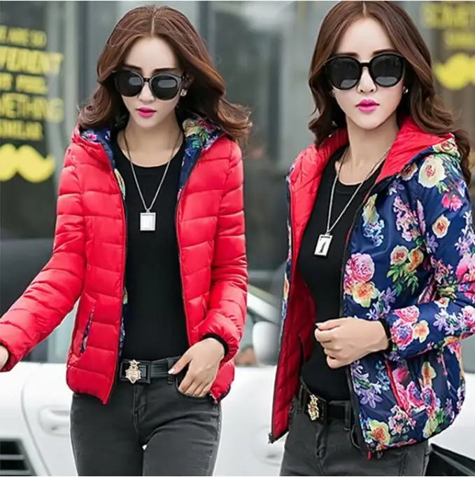 

Hot Sale !!!2016 Fashion Winter Jacket Women Ultra-Light Thin Cotton Parka Plus Size Short Padded Coat Wear Both Sides