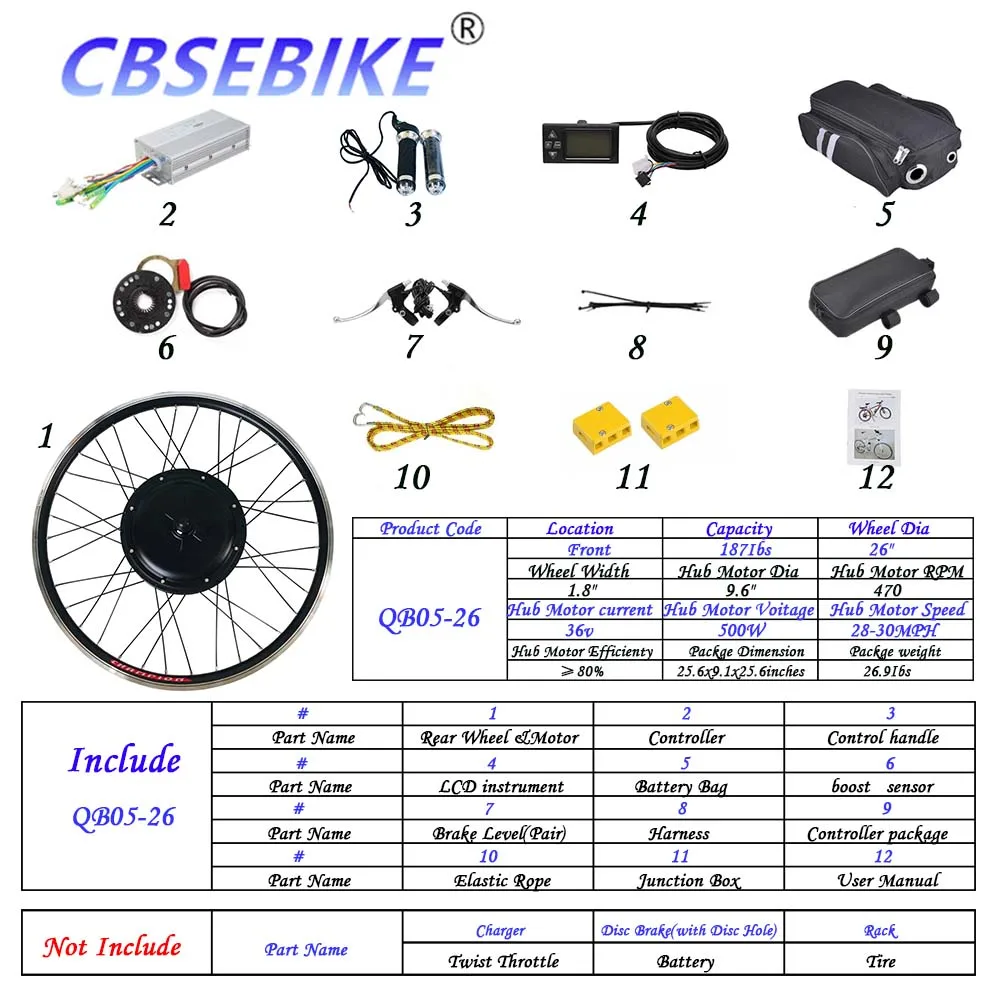 26inch 36v500w QB5 CBSEBIKE Ebike 26 дюймов переднее колесо комплект высокоскоростное преобразование 48v500w Мотор Ступицы QC04-26 - Цвет: 26inch 36v500w QB5