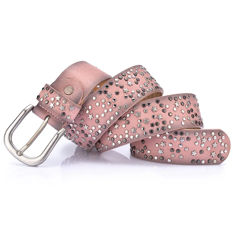 DINISITON New Fashion women's Rivet belts Punk rock style belt For lady Sequins Metal buckle Wide Metal rivet bead Str CM18