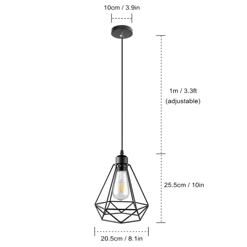 Промышленный винтажный подвесной светильник с алмазной клеткой, подвесной светильник, лампа E27, разъем переменного тока 85-240 В
