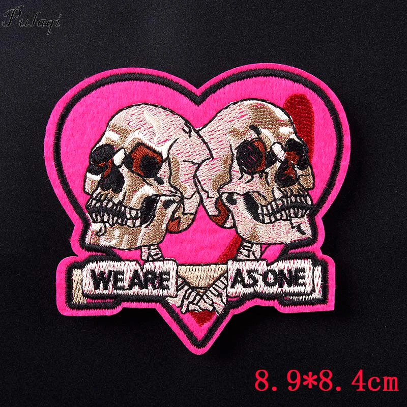 

Pulaqi Hot Fashion Skull Embroidered Iron on Patches for Clothing DIY Motif Stripes Clothes Stickers For Man T-shirt Decoration