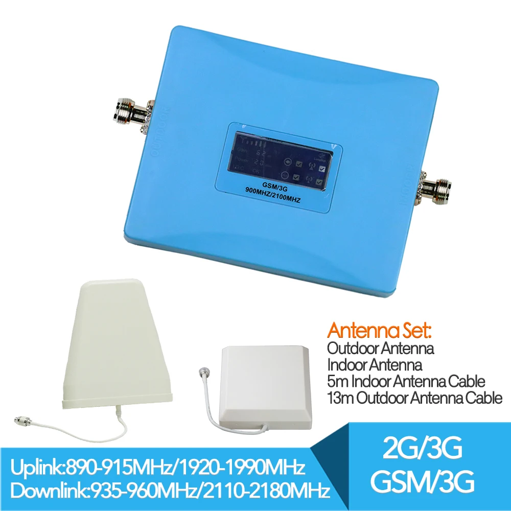 

LCD Display 2G GSM 900 Dual Band Mobile Signal Repeater 3G WCDMA 2100mhz Cell Phone Booster Amplifier with big power antenna