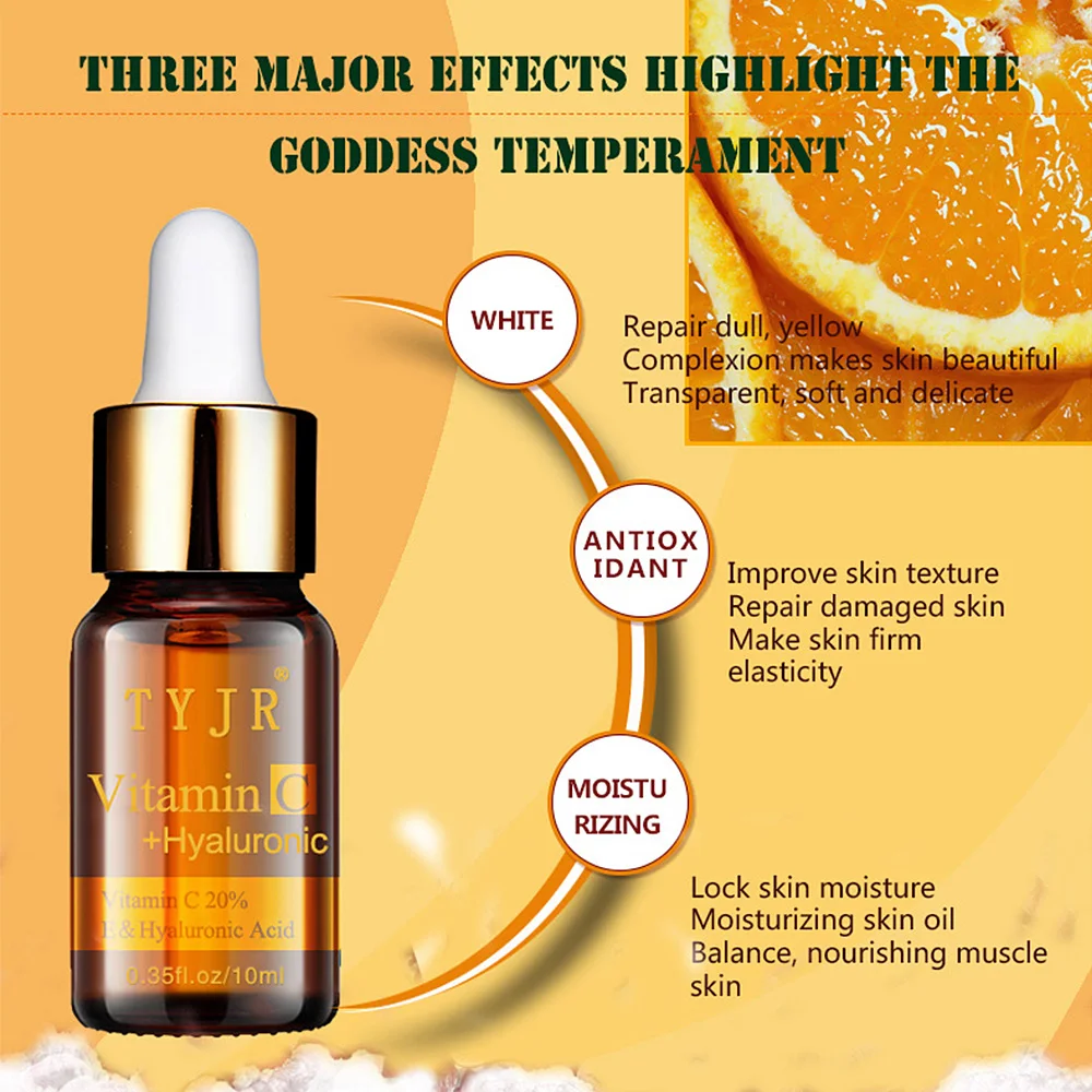 TYJR Pure Vitamin C Serum Liquid Freckle Removal Acne Scars Hyaluronic Acid Anti-wrinkle Vc Face Serum Fade Dark Circles TYJR Pure Vitamin C Serum Liquid Freckle Removal Acne Scars Hyaluronic Acid Anti-wrinkle Vc Face Serum Fade Dark Circles