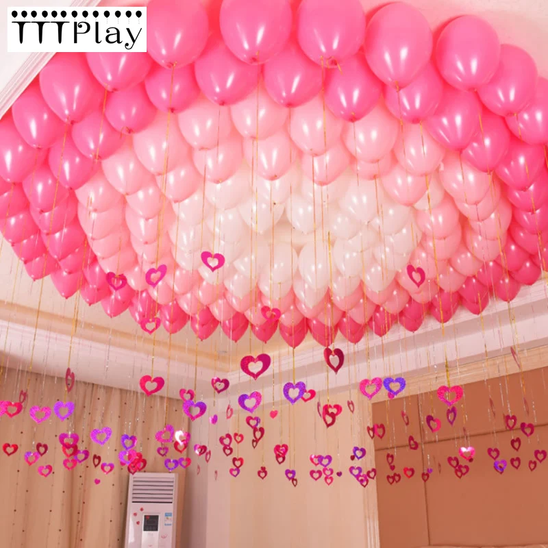 Us 3 98 20 Off 100pcs Lot Bling Shiny Heart Paperboard Cards Balloons Pendant Ribbon Wedding Balloon Decoration Party Supplies 6 Color Optional In