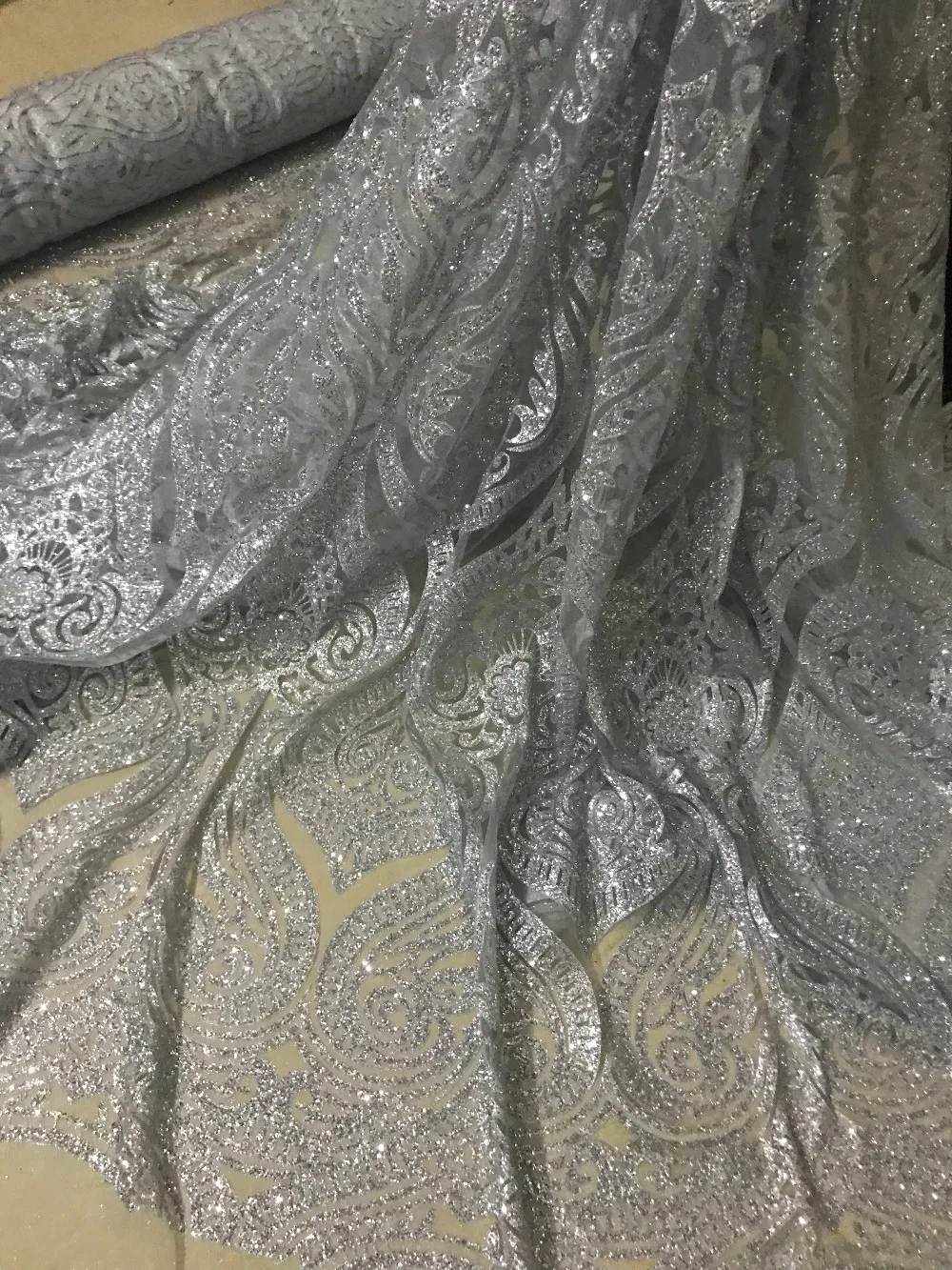 

Silver and gold colour glitter mesh lace fabric S1932006 shining african lace fabric 2018 high quality lace