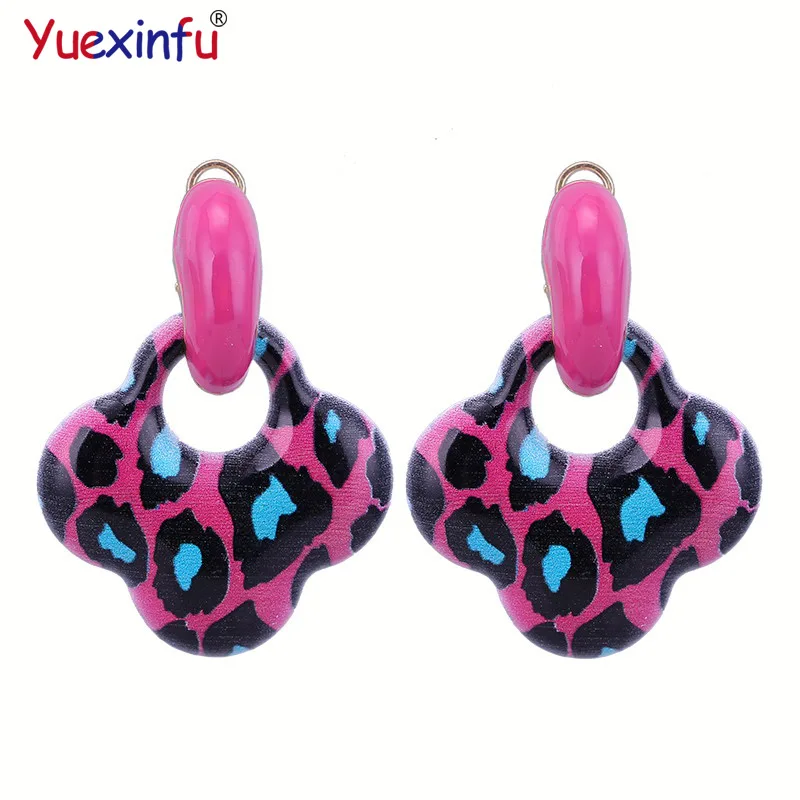 

Yuexinfu Earrings for Women Zinc Alloy Resin Printed Tiger Flower Pendant Earrings Big Earrings Set 2018 Hot Sale