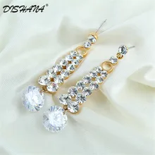 С украшением в виде кристаллов, золотого цвета, с двойным рядом камней горного хрусталя очарование для женщин Модный австрийский Кристал ультрамодные серьги женские(E0150