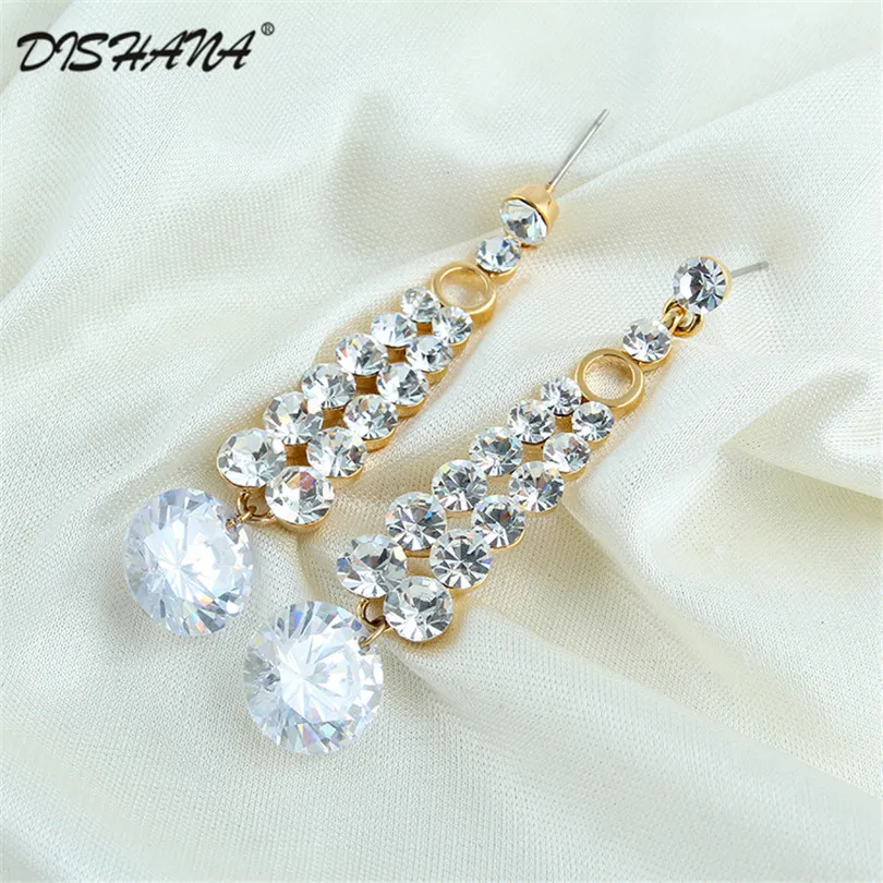 

2017 crystal gold -color Double row rhinestone charm women's fashion Austrian crystal trendy pendientes Drop Earrings(E0150)