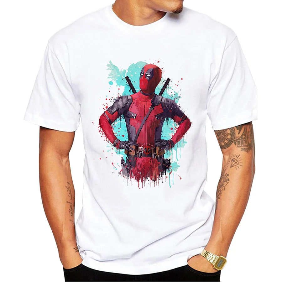 De la moda de los hombres Deadpool T camisa manga corta novedad cuello diseño Tops Cool Tee camiseta Camisetas Hombre Harajuku Streetwear De la moda de los hombres Deadpool T camisa manga corta novedad cuello diseño Tops Cool Tee camiseta Camisetas Hombre Harajuku Streetwear