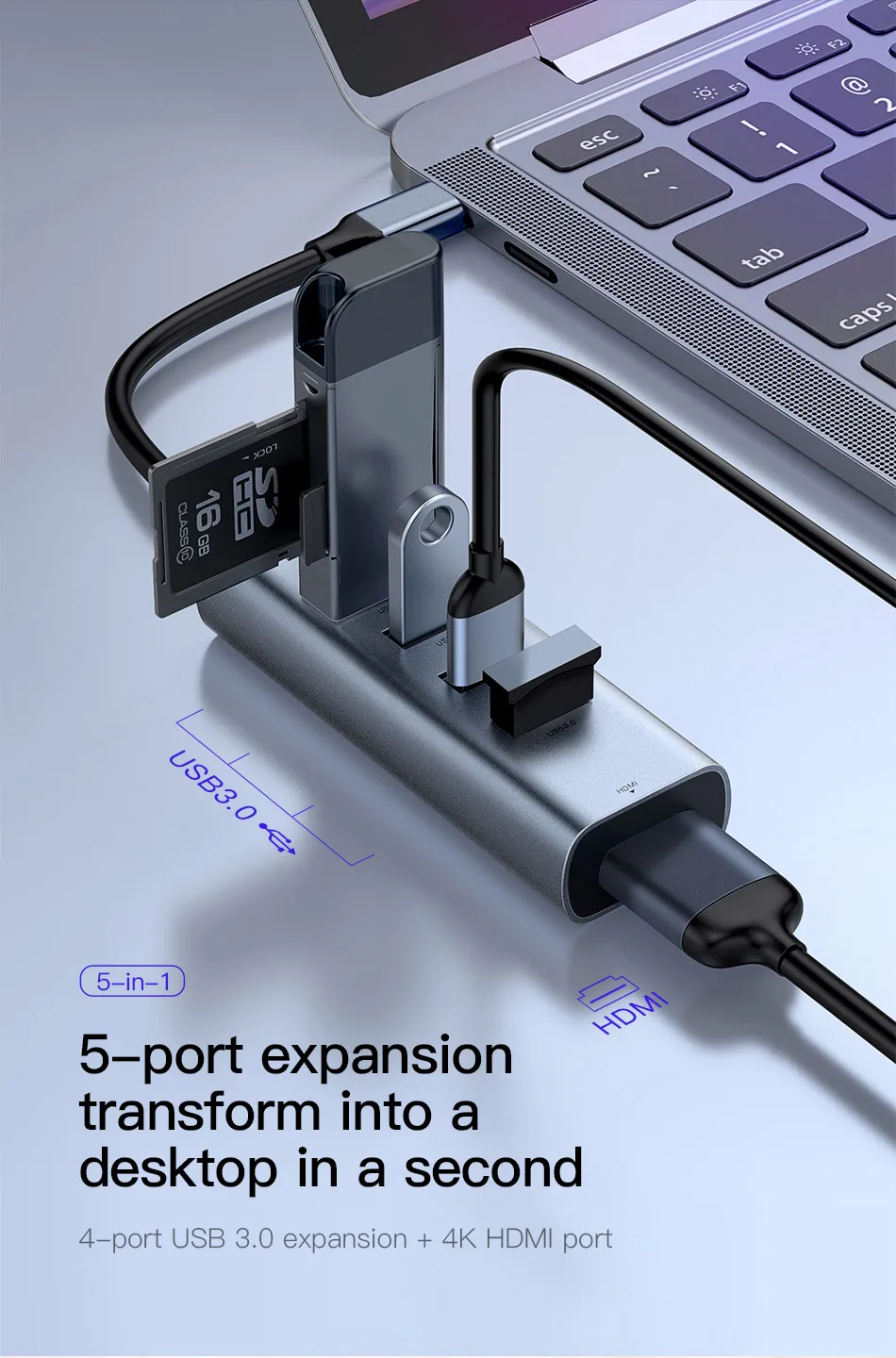 Baseus Мульти USB C концентратор 3,0 USB HDMI адаптер для MacBook Pro Аксессуары type C концентратор RJ45 кардридер Ethernet USB разветвитель