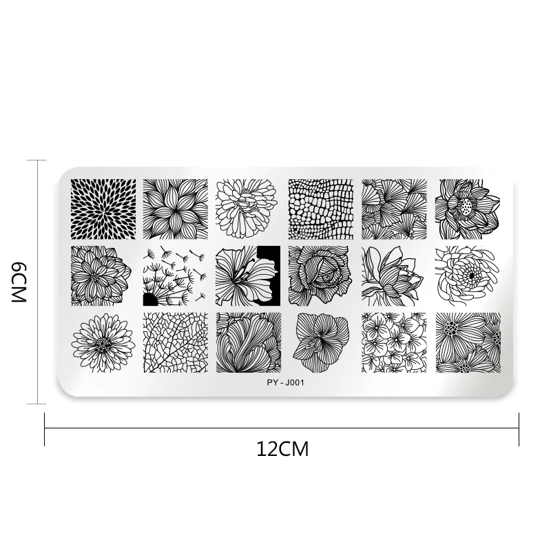 PICT YOU Nail Stamping Plates Rectangle Shape Flower Series Stainless Steel Nail Art Image Plate Stencils Tools J001