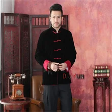 Высококачественная Черная и красная Мужская куртка с длинными рукавами с двумя мордочками пальто кунг-фу Велюровый костюм Танга Размеры S M L XL XXL XXXL